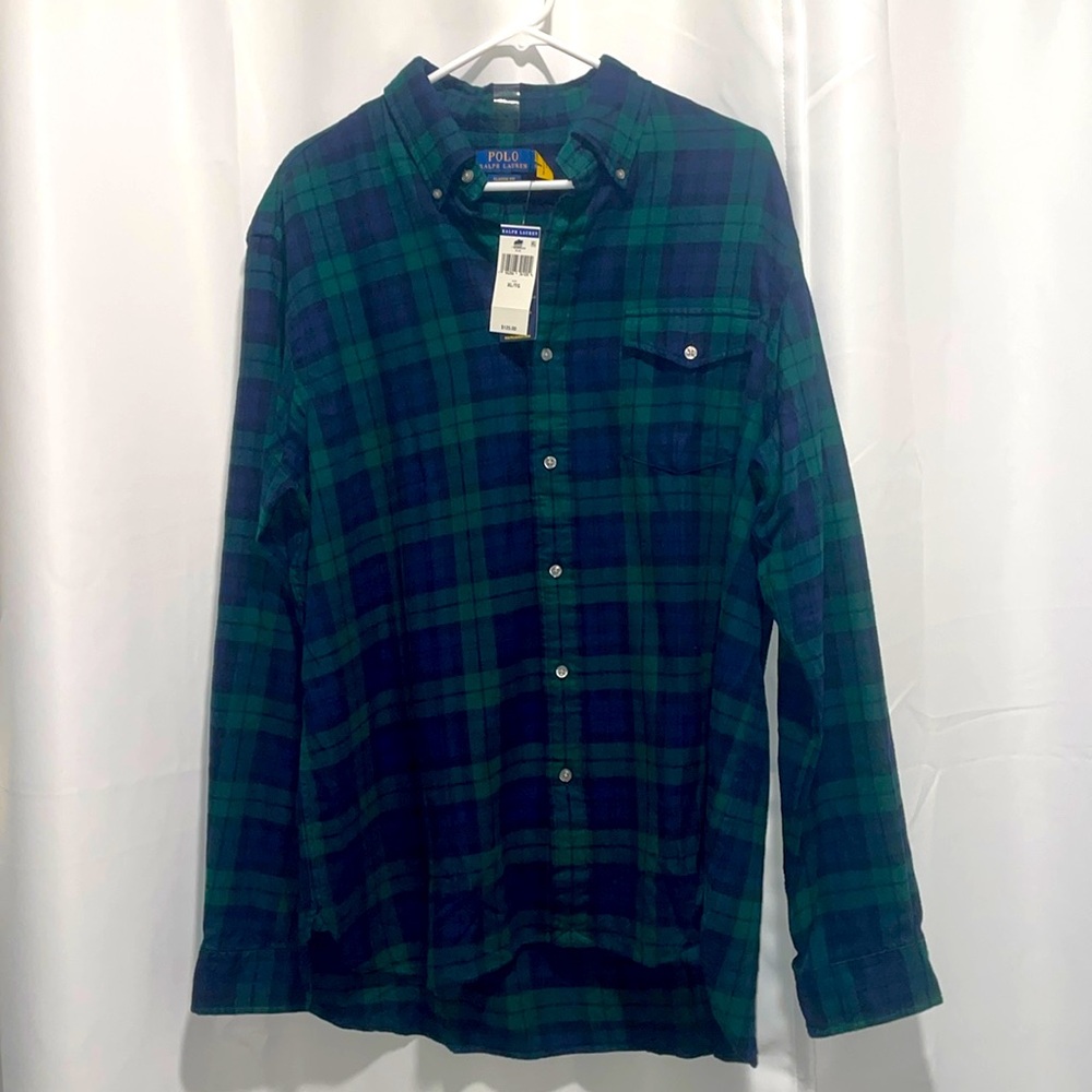 Polo by Ralph Lauren Men's Blue and Green Plaid Shirt